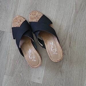 A2 By Aerosoles Criss Cross Slide Sandals With Block Cork Heels 7.5